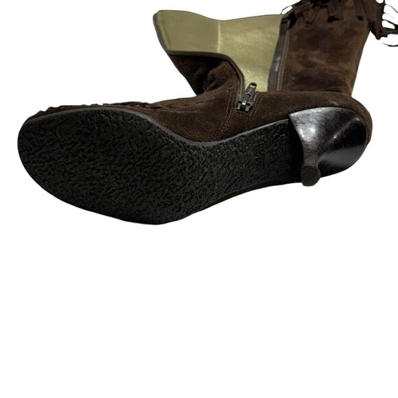 Vintage Boho Boots Size Narrow 36 (5.5/6) Brown Fringe Leather Suede Boots *flaw - Picture 8 of 16